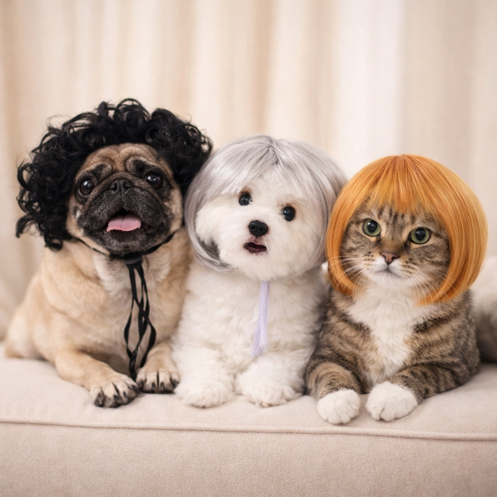Pet Wig for Dogs and Cats - Halloween Costume Accessory with DIY Trim