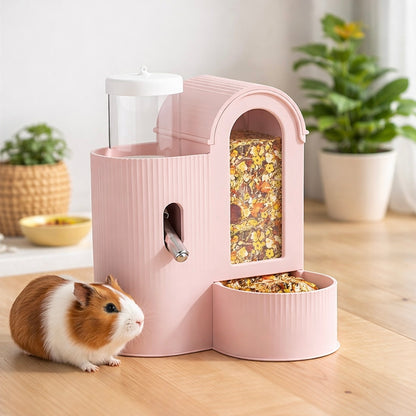 2-in-1 Hamster Feeder Waterer Automatic Food Bowl Pink