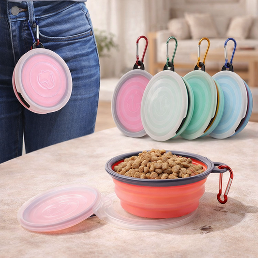 Foldable Silicone Travel Dog Bowl With Hooks For Outdoor Adventures