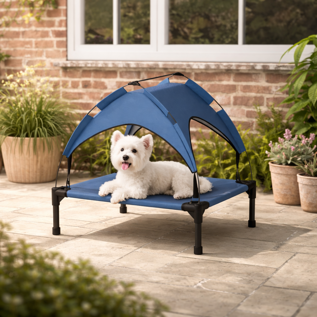 PawHut Elevated Canopy Dog Bed - Outdoor Pet Lounger With Roof