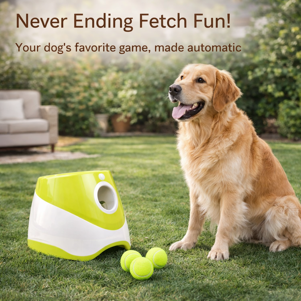 Automatic Dog Tennis Ball Launcher - Interactive Pet Toy With 3 Balls