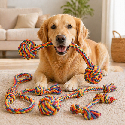 7 Piece Durable Rainbow Dog Rope Toy Set For Training And Dental Health