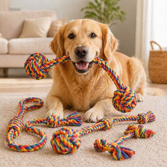 7 Piece Durable Rainbow Dog Rope Toy Set For Training And Dental Health