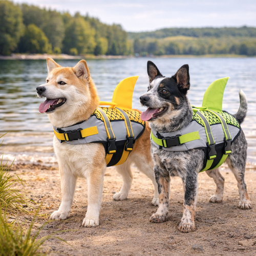 Shark Pattern Dog Life Jacket Swimming Vest Pet Safety Harness