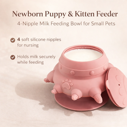 Newborn Puppy Kitten Feeder - 4-Nipple Milk Feeding Bowl for Small Pets