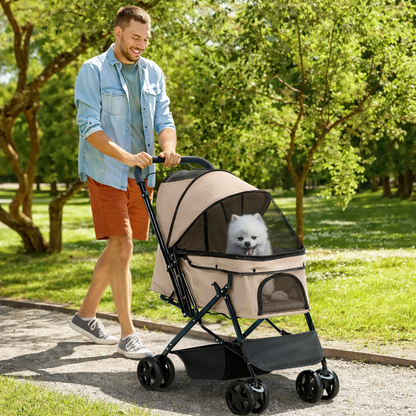Dog Stroller For Small Dogs And Cats - Light Brown Pet Buggy