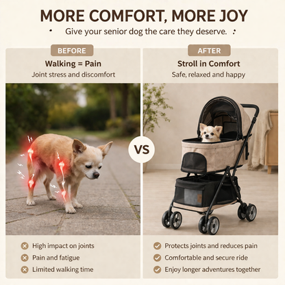 Foldable Pet Stroller 4-Wheel Dog Travel Pushchair With Storage Basket