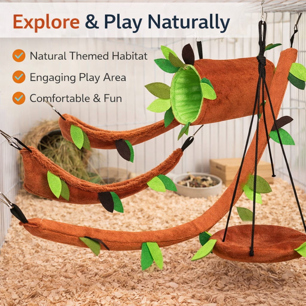 5 Piece Plush Hamster Hammock Set - Cotton Round Swing For Small Pets