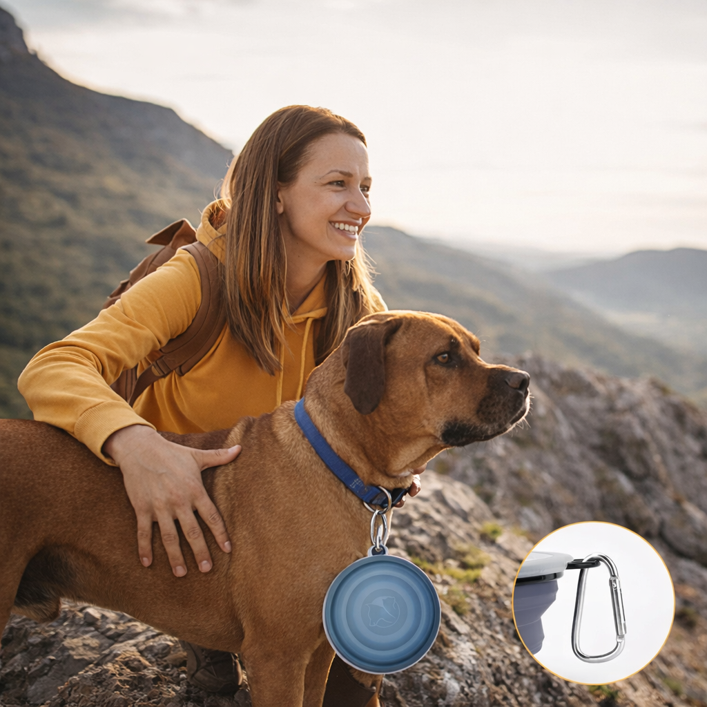 Foldable Silicone Travel Dog Bowl With Hooks For Outdoor Adventures