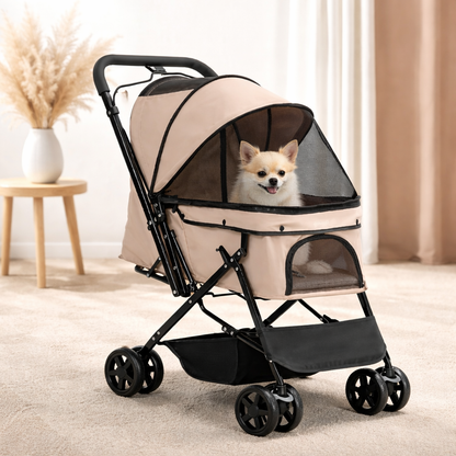 Dog Stroller For Small Dogs And Cats - Light Brown Pet Buggy