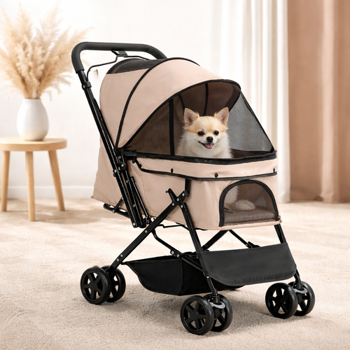 Dog Stroller For Small Dogs And Cats - Light Brown Pet Buggy