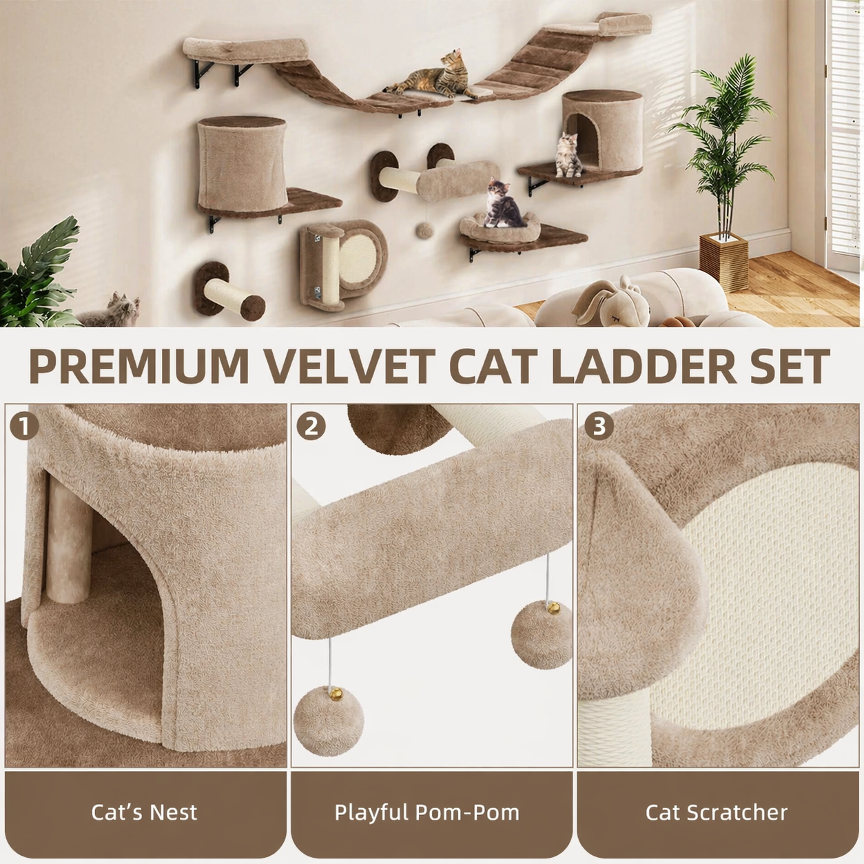 Balconera 11-Piece Cat Climbing Wall Set With House And Scratching Post