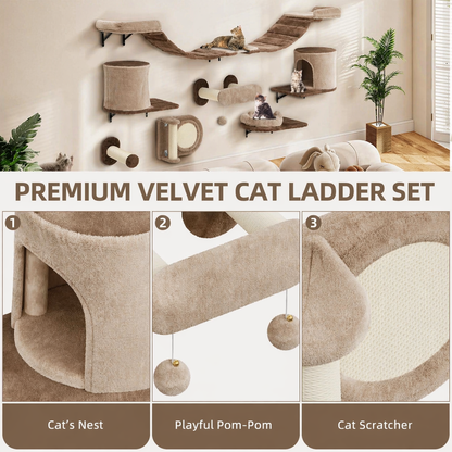 Balconera 11-Piece Cat Climbing Wall Set With House And Scratching Post