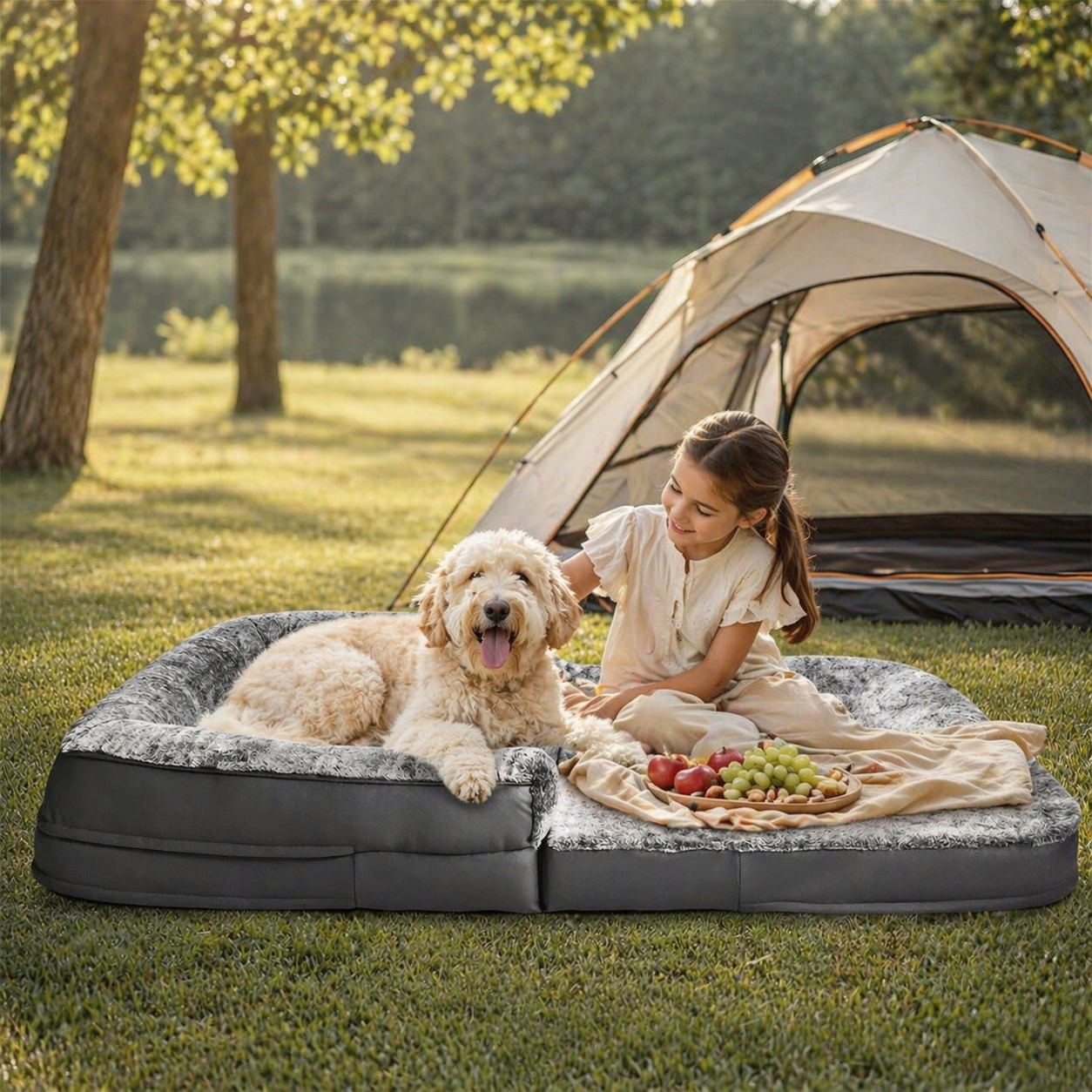 Long Human Dog Bed for Adults and Pets - Foldable Orthopedic