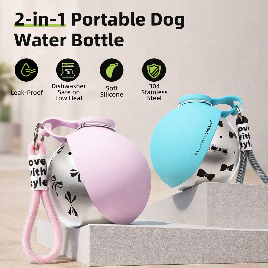 2-in-1 Portable Dog Water Bottle For Small Dogs - Leak-Proof Travel