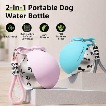 2-in-1 Portable Dog Water Bottle For Small Dogs - Leak-Proof Travel