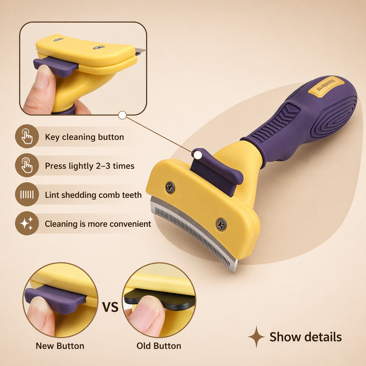 Pet Grooming Brush For Dogs - Deshedding Tool For All Breeds