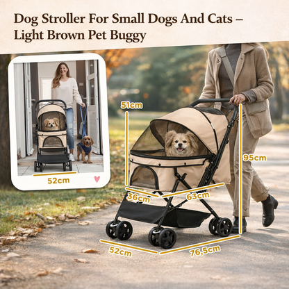 Dog Stroller For Small Dogs And Cats - Light Brown Pet Buggy