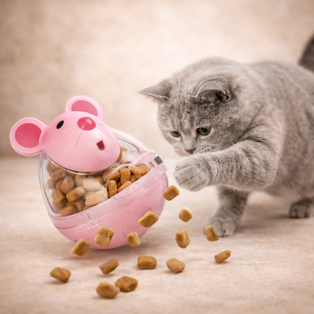 Pet Feeder Cat Toy Mouse Rolling Food Dispenser Bowl For Kittens