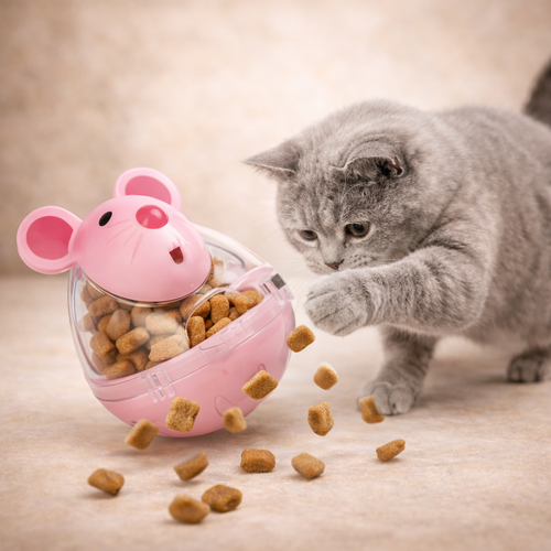 Pet Feeder Cat Toy Mouse Rolling Food Dispenser Bowl For Kittens