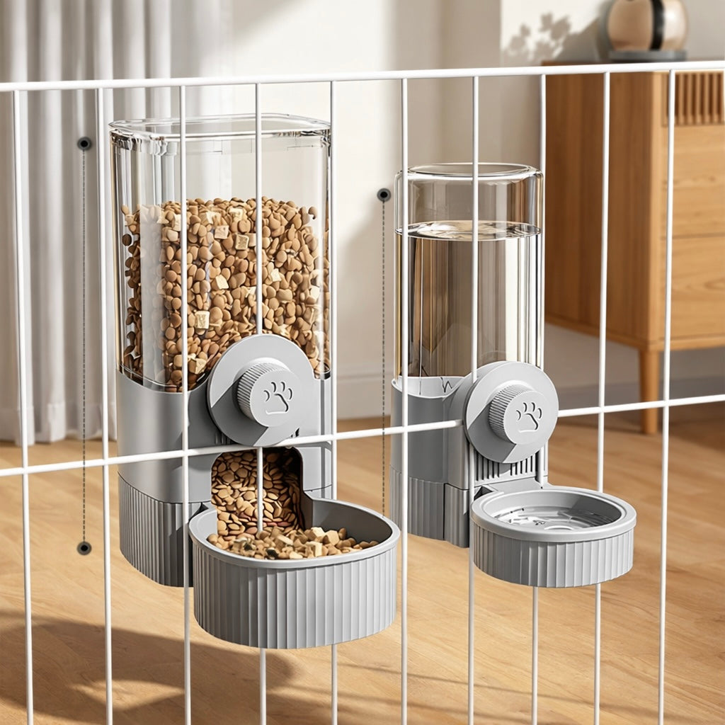 Automatic Pet Feeder Water Dispenser Set With Gravity Bowl For Cage