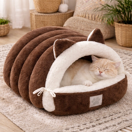 Cat Ear Bed - Soft Winter Pet Nest With Non-Slip Bottom