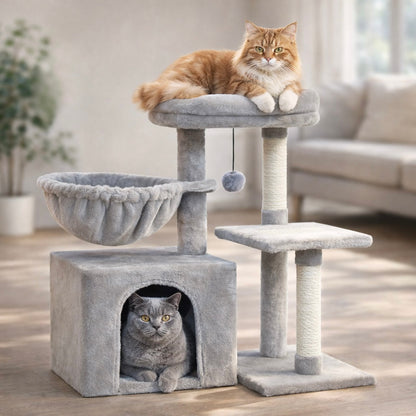 Cat Tree Tower For Indoor Cats With Scratching Posts And Hammock