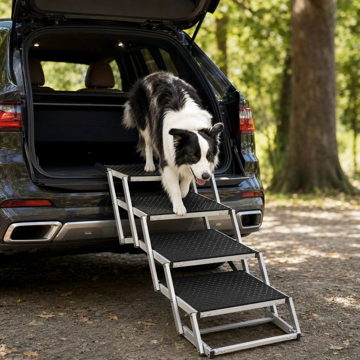 SucceBuy Dog Car Steps - Wide Folding Pet Stairs for SUV Truck