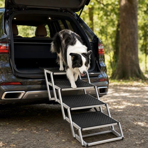 SucceBuy Dog Car Steps - Wide Folding Pet Stairs for SUV Truck