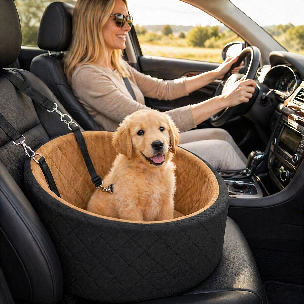 Dog Car Seat With Safety Leashes - Non-Slip Washable Pet Travel
