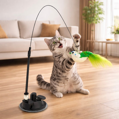Cat Interactive Feather Toy With Sucker Bell For Indoor Play
