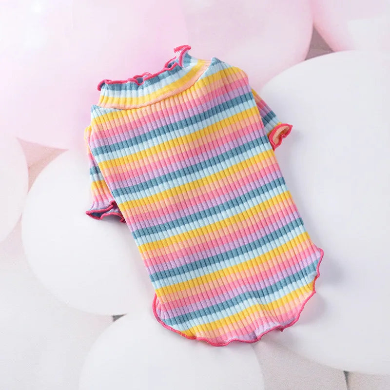 Colorful Stripe Cat Vest Shirt For Small Cats And Dogs Cotton Pet Clothes
