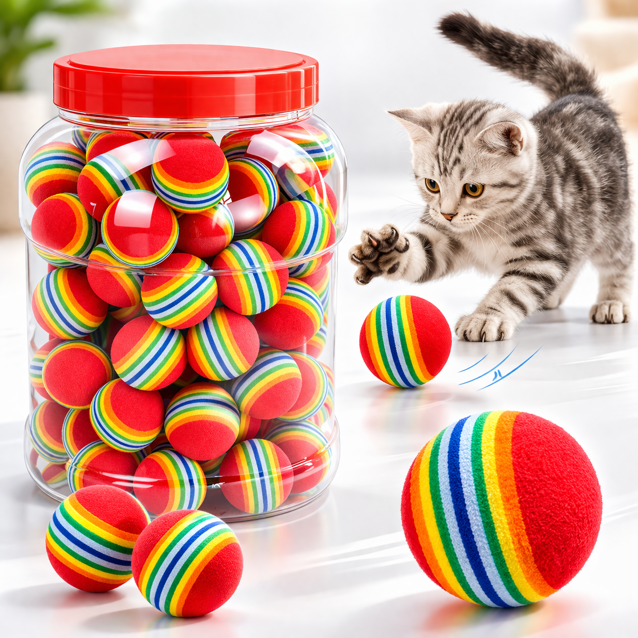 Rainbow EVA Cat Toys Ball Interactive Pet Training Chew Toy