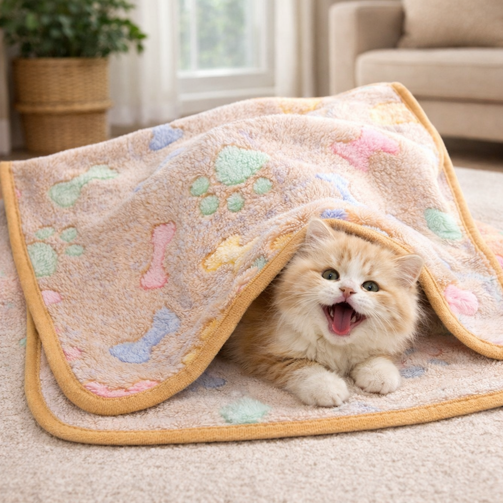 Winter Velvet Pet Blanket With Paw Pattern - Soft Warm Dog Cat Mat