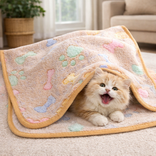 Winter Velvet Pet Blanket With Paw Pattern - Soft Warm Dog Cat Mat