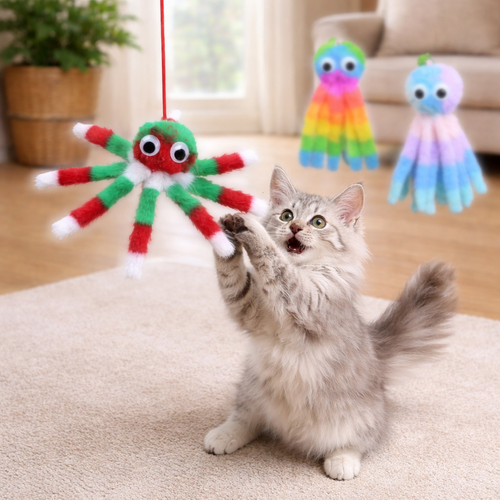 Interactive Cat Octopus Toy - Hanging Plush Kitten Entertainment
