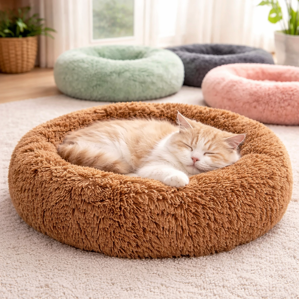Round Plush Dog Bed Cat Nest Non-Slip Warm Soft Pet Bed