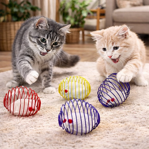 Interactive Cat Toy Balls With Springs And Caged Mice Design