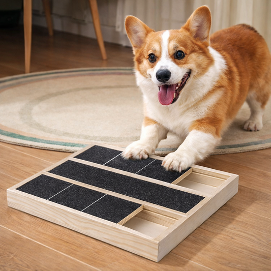 Dog Nail Scratch Board With Treat Box - Wooden Pet Grooming Tool
