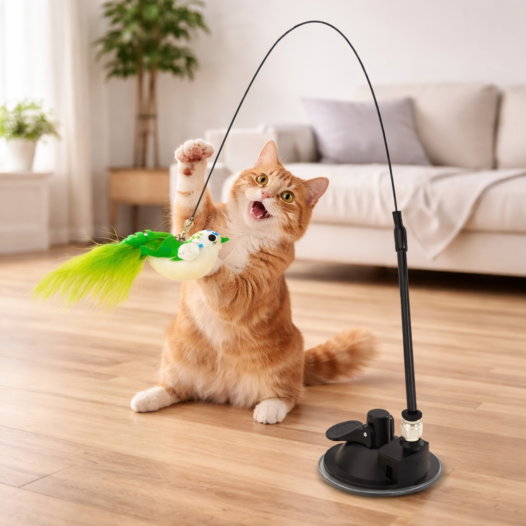 Cat Interactive Feather Toy With Sucker Bell For Indoor Play