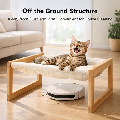 Cat Raised Wooden Bed With Removable Mattress Cover White 10kg