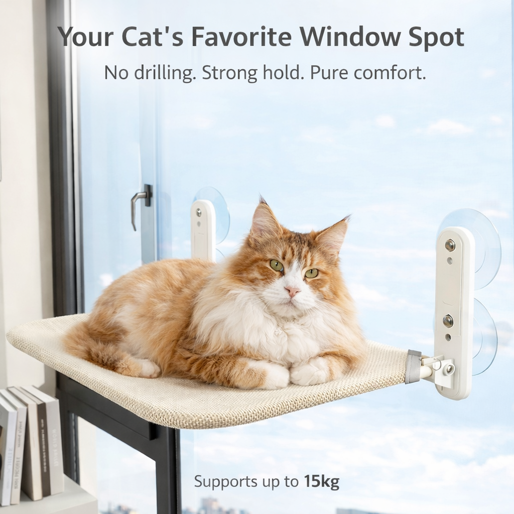 Cordless Cat Window Hammock With Suction Cup Hanging Bed