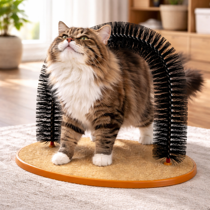 Cat Grooming Arch Self-Massage Brush Toy With Scratching Pad