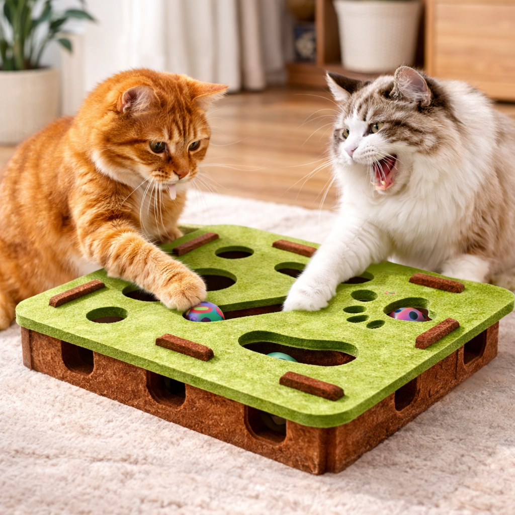 Cat Puzzle Toy Felt Box With Ball Indoor Exercise Entertainment