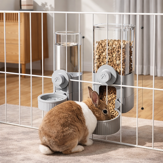 Automatic Pet Feeder Water Dispenser Set With Gravity Bowl For Cage