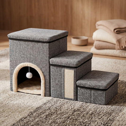 3-Level Foldable Dog Stairs With Storage - Pet Steps For Bed & Sofa