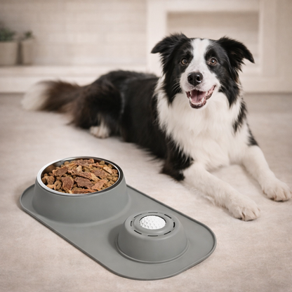 2-in-1 Stainless Steel Double Dog Food Bowls Set With Non-Slip Mat