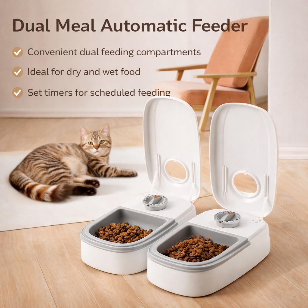Pet Automatic Feeder With Timed Dual Bowls For Dogs And Cats