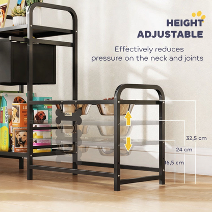 Elevated Dog Bowl With Height Adjustable Stand And Storage Space