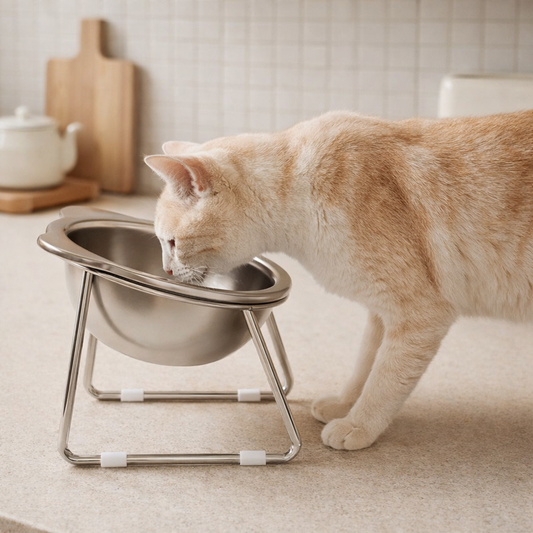 Stainless Steel Raised Cat Bowl With 15 Degree Elevated Design
